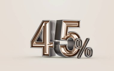 mega sell offer 45 percent discount with golden material of number 3d render concept for shopping