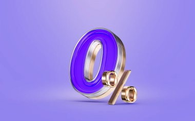 0 percent interest offer purple color number and background 3d render concept for big shopping