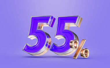 55 percent discount offer purple color number and background 3d render concept for big shopping