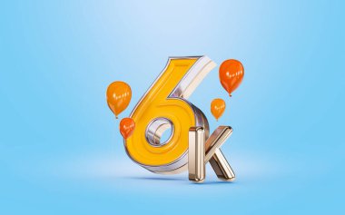 6k followers celebration social media banner with orange balloon blue background 3d render concept