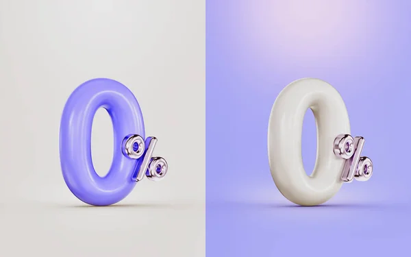 big deal 0 percent interest offer with two different colors white and purple 3d render concept