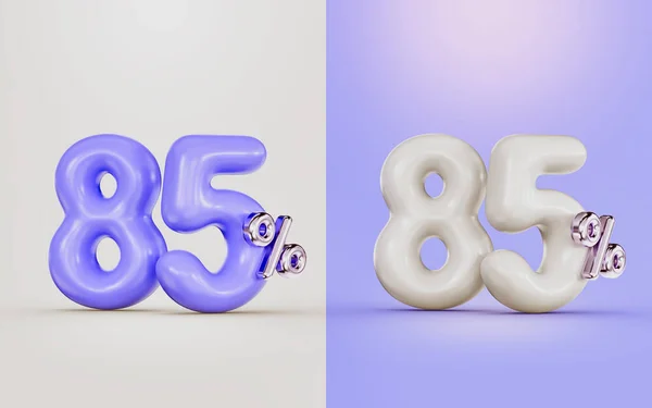 big deal 85 percent discount offer with two different colors white and purple 3d render concept