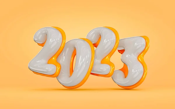 Happy New Year 2023 White Number Orange Background Render Concept — Fotografie, imagine de stoc