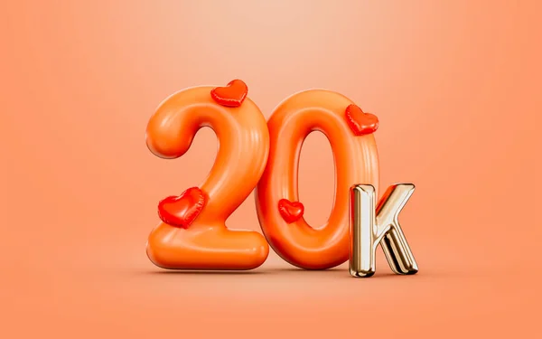 20K Follower Celebration Orange Color Number Love Icon Render Concept — Photo