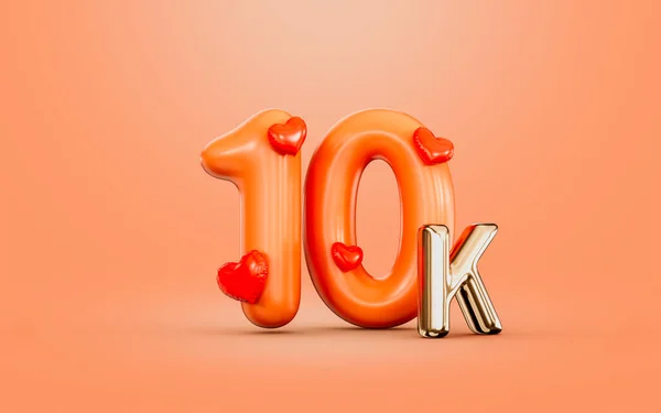 10K Follower Celebration Orange Color Number Love Icon Render Concept — Φωτογραφία Αρχείου