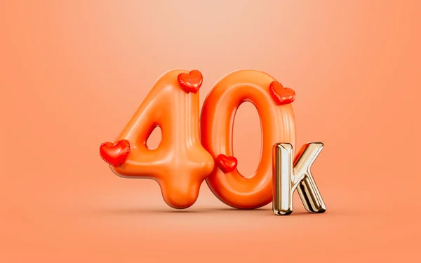 40K Follower Celebration Orange Color Number Love Icon Render Concept — 스톡 사진