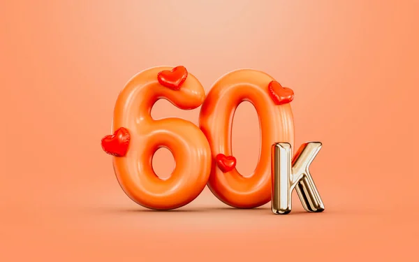 60K Follower Celebration Orange Color Number Love Icon Render Concept — стоковое фото