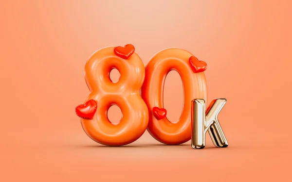 80K Follower Celebration Orange Color Number Love Icon Render Concept — Foto Stock