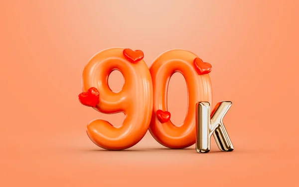 90K Follower Celebration Orange Color Number Love Icon Render Concept — 스톡 사진