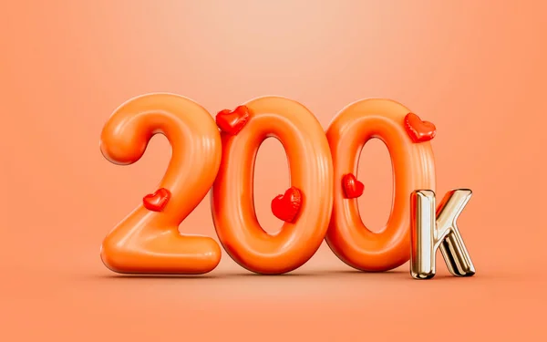 200K Follower Celebration Orange Color Number Love Icon Render Concept — Photo