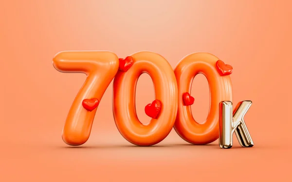 700K Follower Celebration Orange Color Number Love Icon Render Concept — 스톡 사진