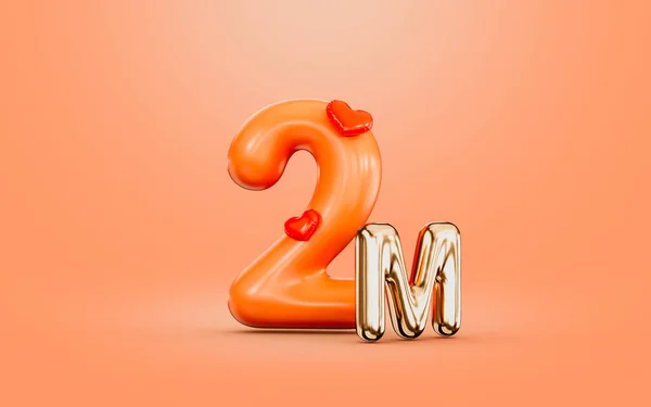 Follower Celebration Orange Color Number Love Icon Render Concept Social — Zdjęcie stockowe