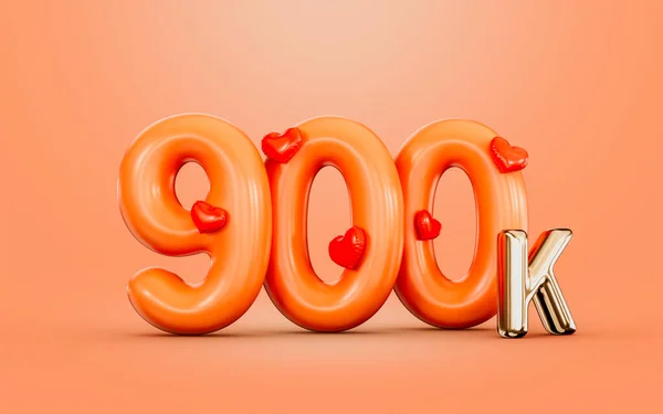 900K Follower Celebration Orange Color Number Love Icon Render Concept — Stockfoto