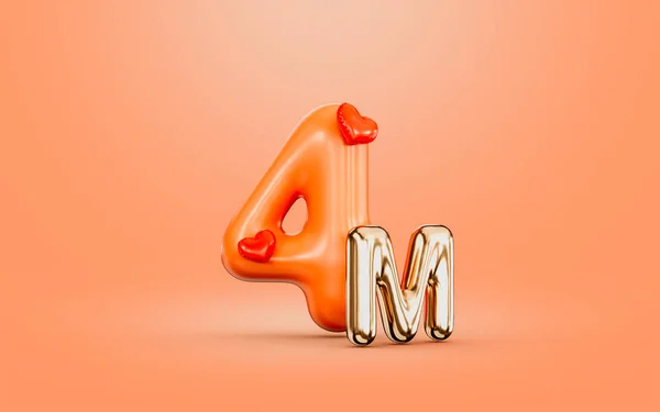 Follower Celebration Orange Color Number Love Icon Render Concept Social — 스톡 사진