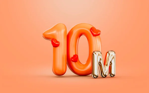 10M Follower Celebration Orange Color Number Love Icon Render Concept — Zdjęcie stockowe