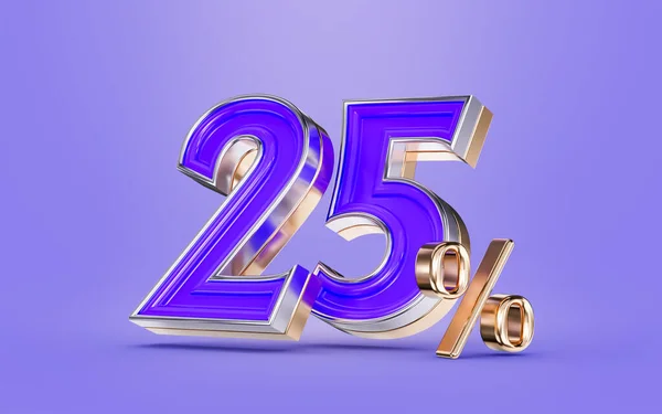 25 percent discount offer purple color number and background 3d render concept for big shopping