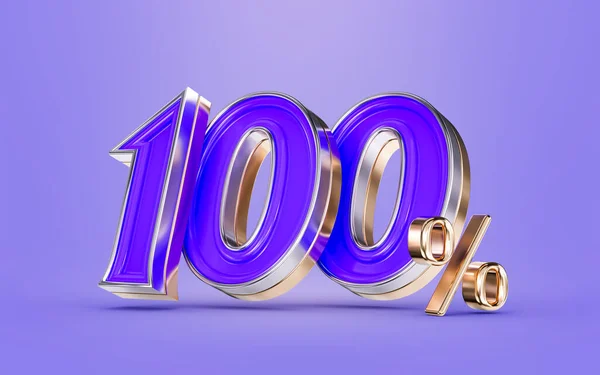 100 Percent Cash Back Offer Purple Color Number Background Render — Zdjęcie stockowe