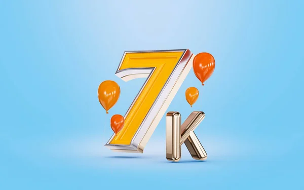 Followers Celebration Social Media Banner Orange Balloon Blue Background Render —  Fotos de Stock