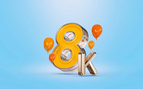 Followers Celebration Social Media Banner Orange Balloon Blue Background Render — Stockfoto