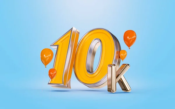 10K Followers Celebration Social Media Banner Orange Balloon Blue Background — стоковое фото