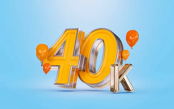 40K Followers Celebration Social Media Banner Orange Balloon Blue Background — стоковое фото