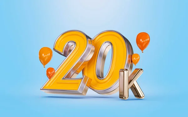 20K Followers Celebration Social Media Banner Orange Balloon Blue Background — Φωτογραφία Αρχείου