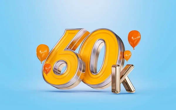 60K Followers Celebration Social Media Banner Orange Balloon Blue Background — ストック写真