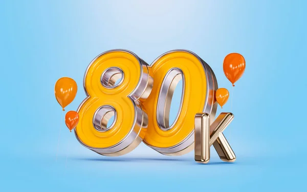 80K Followers Celebration Social Media Banner Orange Balloon Blue Background — Foto Stock