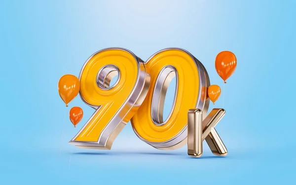 90K Followers Celebration Social Media Banner Orange Balloon Blue Background — 图库照片