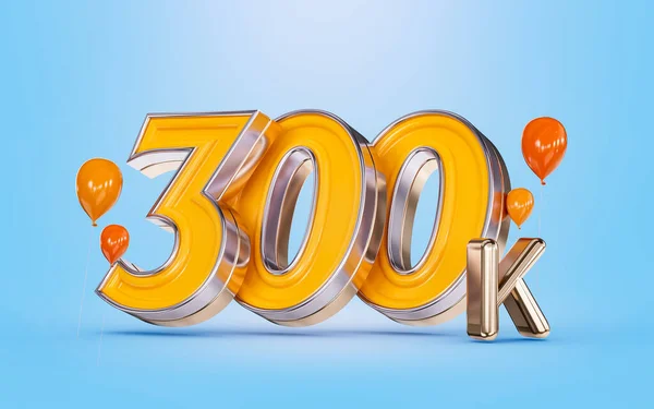 300K Followers Celebration Social Media Banner Orange Balloon Blue Background — Zdjęcie stockowe