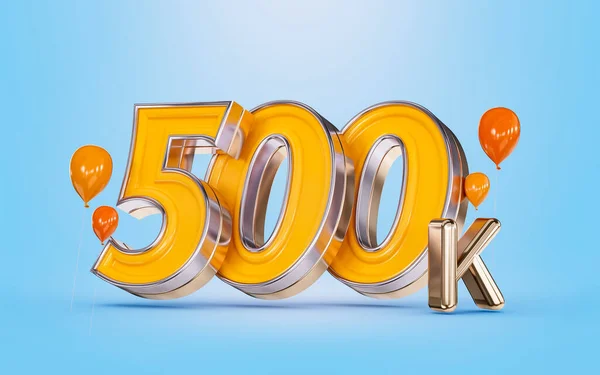 500K Followers Celebration Social Media Banner Orange Balloon Blue Background — Foto Stock