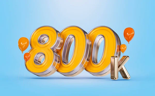 800K Followers Celebration Social Media Banner Orange Balloon Blue Background — Stok fotoğraf