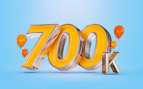 700K Followers Celebration Social Media Banner Orange Balloon Blue Background — 스톡 사진