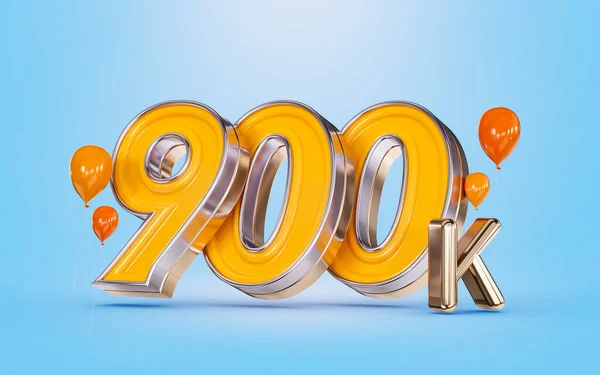 900K Followers Celebration Social Media Banner Orange Balloon Blue Background — Stockfoto