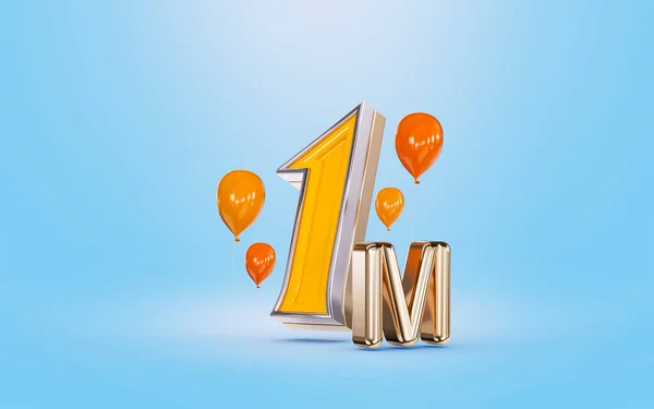 Followers Celebration Social Media Banner Orange Balloon Blue Background Render — Stockfoto