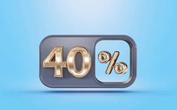 Percent Discount Offer Golden Metallic Look Blue Background Render Concept — Foto de Stock
