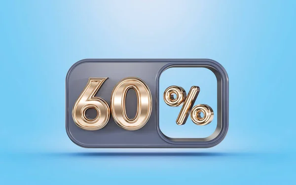 Percent Discount Offer Golden Metallic Look Blue Background Render Concept — Stock Fotó