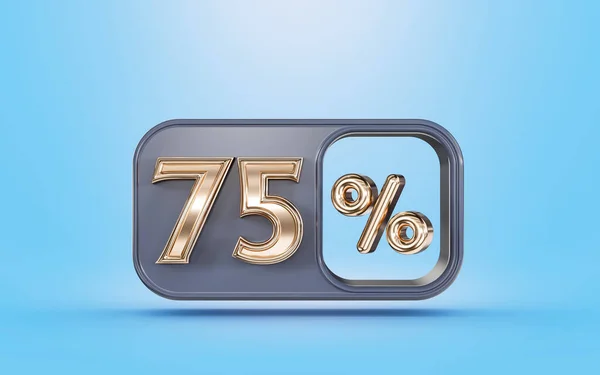 Percent Discount Offer Golden Metallic Look Blue Background Render Concept — Stockfoto