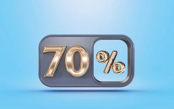 Percent Discount Offer Golden Metallic Look Blue Background Render Concept — Zdjęcie stockowe