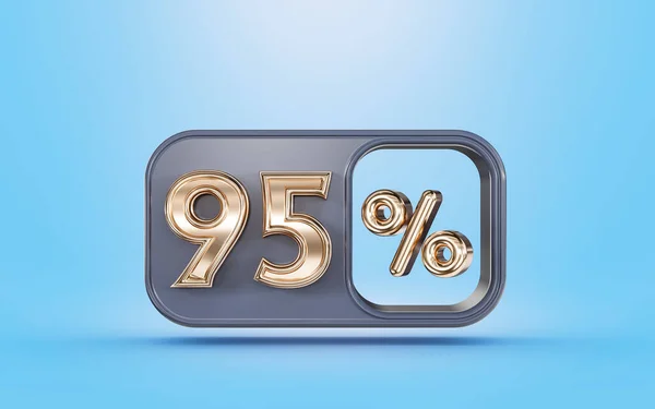 Percent Discount Offer Golden Metallic Look Blue Background Render Concept — Stock Photo, Image