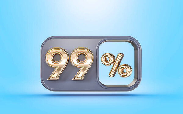 99 percent discount offer with golden metallic look blue background 3d render concept for market