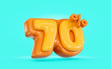 Summer sale banner 70 percent discount cartoon poster yellow and cyan color 3d render concept