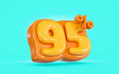 Summer sale banner 95 percent discount cartoon poster yellow and cyan color 3d render concept