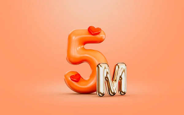 Follower Celebration Orange Color Number Love Icon Render Concept Social — Zdjęcie stockowe