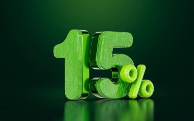 mega sell offer 15 percent discount green color with black 3d render concept for big shopping