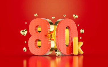red golden number 80k eighty thousand social media followers Subscribers celebration 3d render