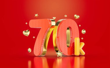 red golden number 70k eighty thousand social media followers Subscribers celebration 3d render