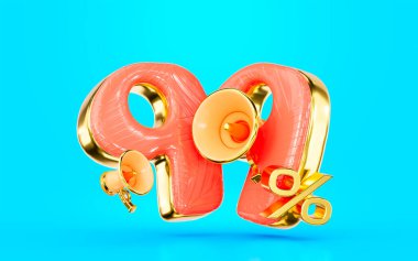 big announce 99 percent discount offer with mega phone golden border 3d render concept  for sell