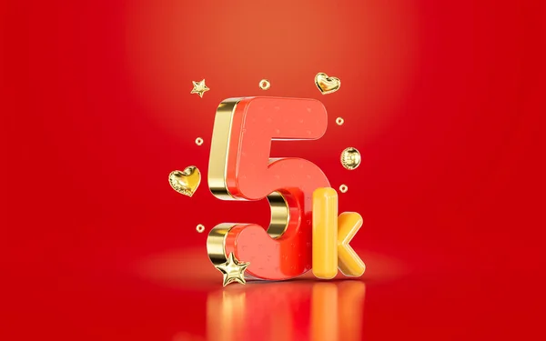 Red Golden Number Five Thousand Social Media Followers Subscribers Celebration — Stock Photo, Image