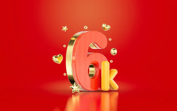 Red Golden Number Six Thousand Social Media Followers Subscribers Celebration — Stok fotoğraf